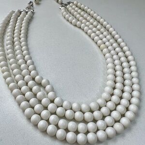 Vintage 4 Strand White Acrylic Beaded Necklace w/Adjustable Clasp 13” Long